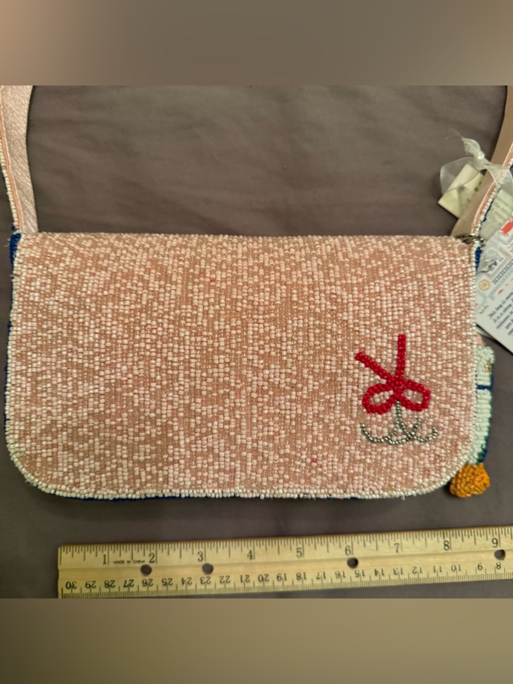 NEW NWT Viral Beaded Purse Bag Pink Sardines Fish with Charm - Made in India - Picture 8 of 15